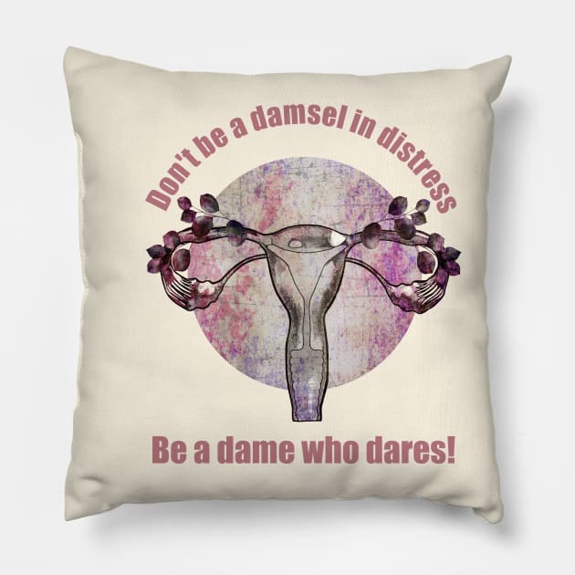 feminism quote motivational and floral uterus Pillow by Collagedream