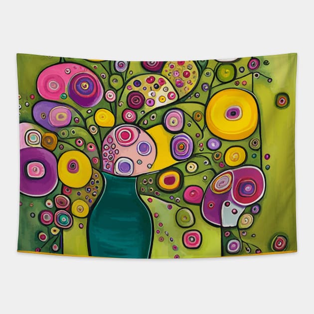 Cute Abstract Flowers in a Green Vase Still Life Painting Tapestry by bragova