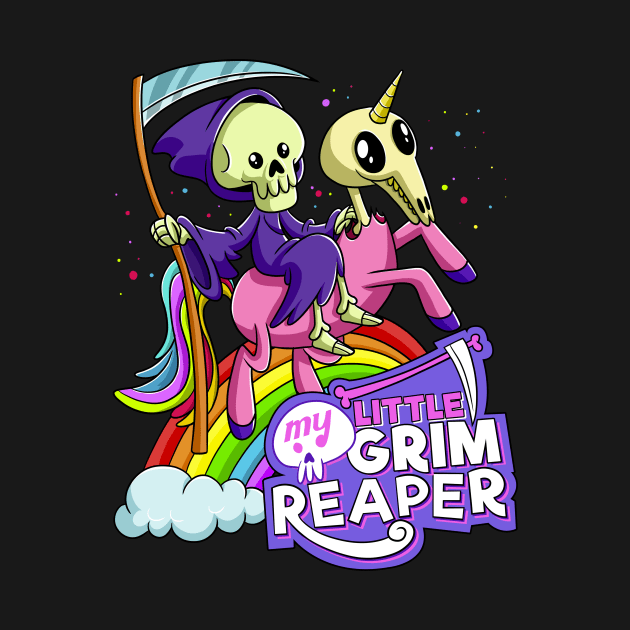 Cute Death My Little Grim Reaper and Unicorn skull by Juandamurai