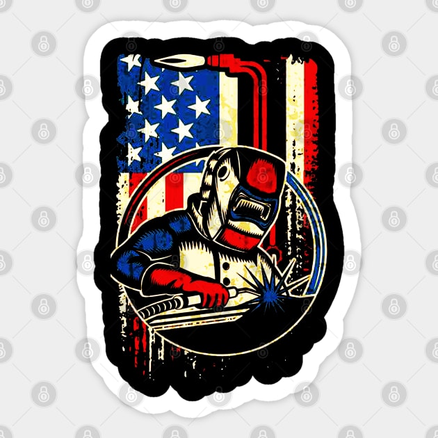 Welders Vintage American Flag Welder Gift' Sticker