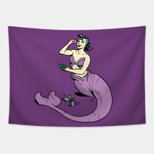 Mermaid putting on make-up Tapestry