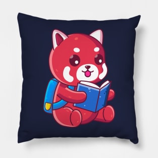 Cute school red panda reading book Pillow