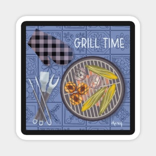 Grill Time on Blue Background Magnet