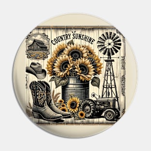 Country Sunshine, Sunflower Graphic Design Pin