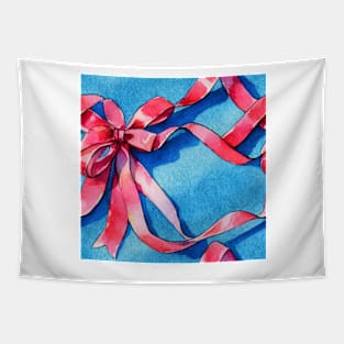 Watercolor red bow red ribbon Tapestry