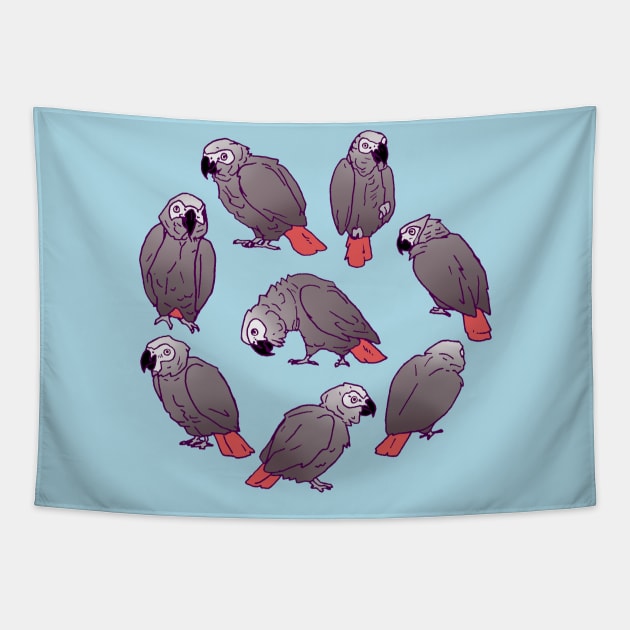 African Grey Parrot Flock Tapestry by Einstein Parrot