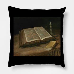 Van Gogh - Still Life with Open Bible, Extinguished Candle and Novel also Still Life with Bible, 1885 Pillow