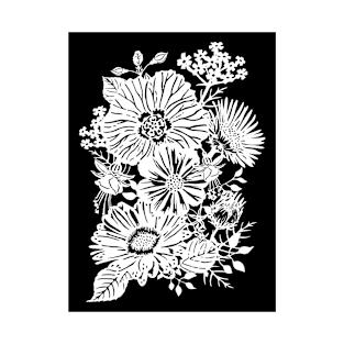 Wildflowers White on Black T-Shirt