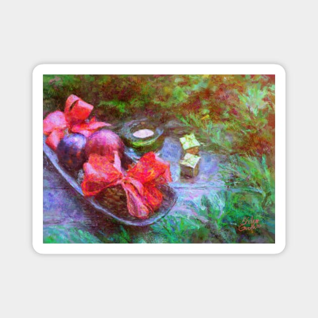 Christmas Holiday Ornament Still Life Impressionist Painting Magnet by BonBonBunny