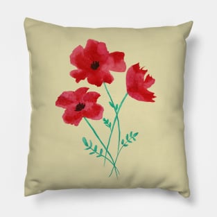 Red Poppy Watercolour Pillow