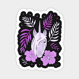 Unicorn and Hibiscus Pink White Floral Pattern Magnet