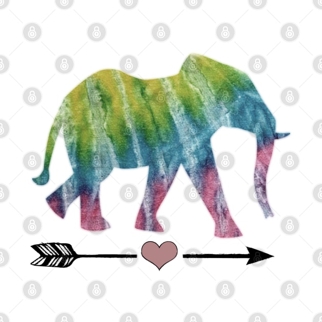 Elephant Love, Tie-Dye Elephant with Heart Arrow Design by tamdevo1