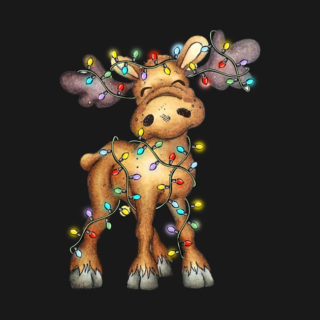 Moose Xmas Color Lights Merry Christmas by cogemma.art