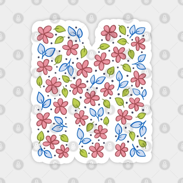 Floral Monogram Letter M - pink and blue Magnet by SRSigs