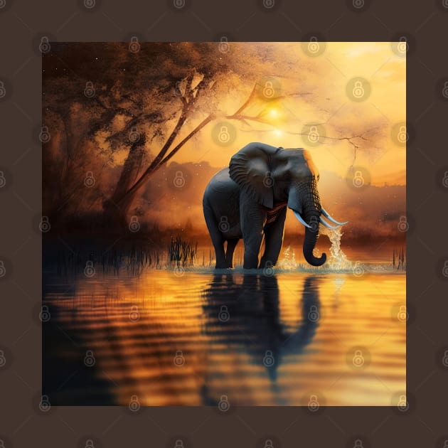 Elephant in a golden lake by newcoloursintheblock