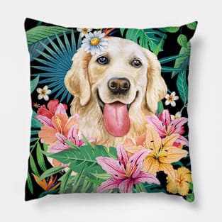 Tropical Golden Retriever 7 Pillow