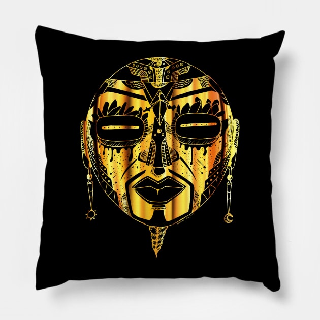 African Mask 2 - Gold Edition Pillow by kenallouis