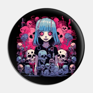 Goth Girl with skulls Pastel Goth Fantasy Kawaii Girl Skulls Pin