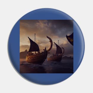 Viking Raiders on Longships Pin