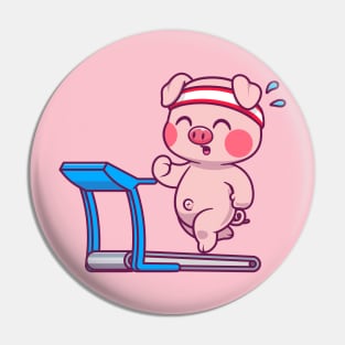 Cute Pig Running On Treadmill Cartoon Pin