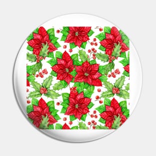 Poinsettia and holly berry watercolor Christmas pattern Pin