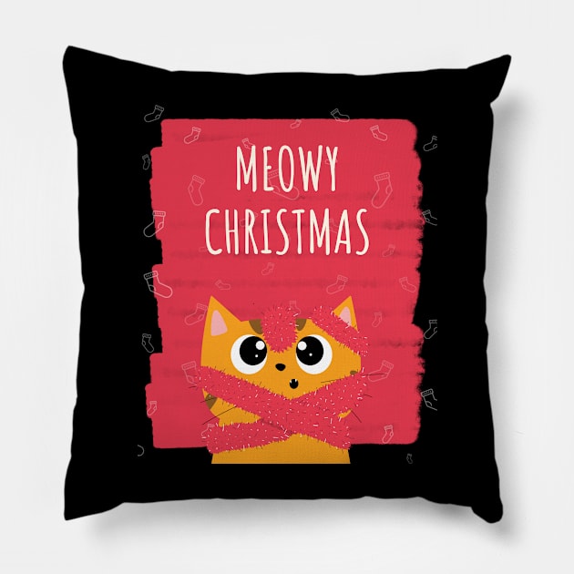 meowy christmas Pillow by natashawilona