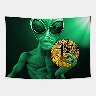 Alien Bitcoin Collectors Martian Invasion Tapestry