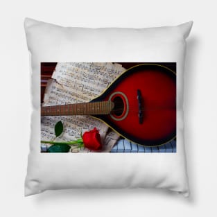 Red Rose And Red Mandolin Pillow