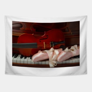 Pointe Shoes And Violin On Piano Tapestry