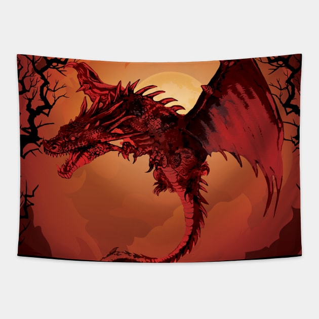 creative red dragon design Tapestry by RONZIISHOPP