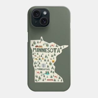 Minnesota State USA Illustrated Map Phone Case