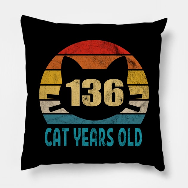 136 Cat Years Old Retro Style 30th Birthday Gift Cat Lovers Pillow by Blink_Imprints10