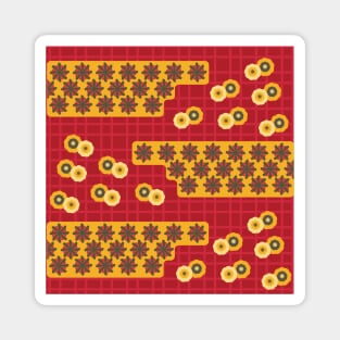 Japanese Brocade Ukiyo-e Shibori, Kimono Pattern Red Magnet