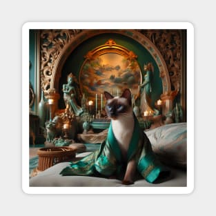 Siamese Cat in Green Silk Robe Magnet