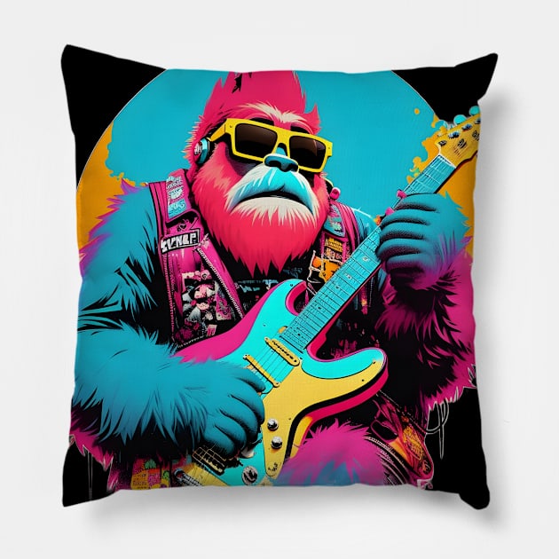 Bigfoot Playing Guitar Rock and Roll Sasquatch Graffiti Pillow by Beautiful Butterflies by Anastasia