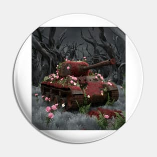 AI generated rusted old tank with roses Pin