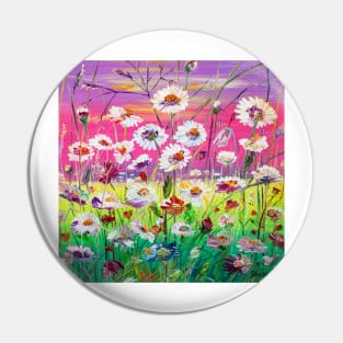 Sunset. Camomile field Pin