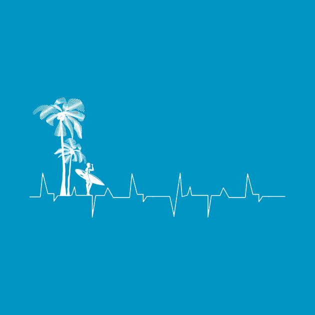 Heartbeat Surfer and Palm Trees White by Coumenole Design