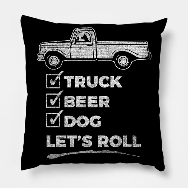 Funny - Truck, Dog, Beer Checklist - Novelty graphic 2 Pillow by Vector Deluxe