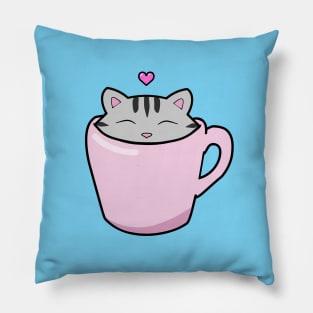 Cute grey cat with a pink heart Pillow