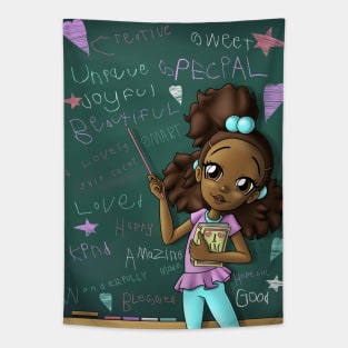 African American Girl Brown and Positive Words Tapestry