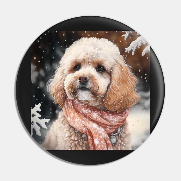 Snowy Cavoodle Portrait Pin by Enchanted Reverie