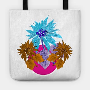 brown and blue flowers Tote