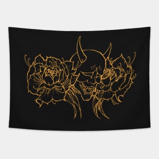 Hannya Mask & Peonies Tapestry