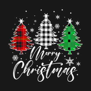 Merry Christmas Tree Buffalo Plaid Red White Green Light T-Shirt