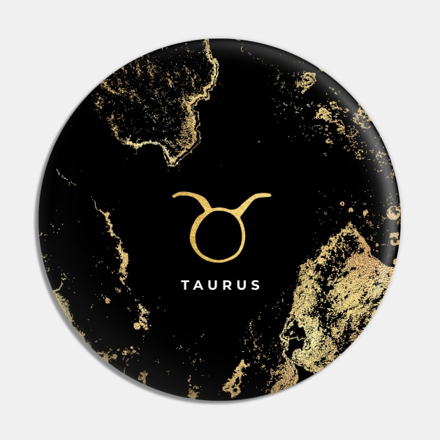 Taurus Symbol on gold and black marble Pin by Darkstar Designs