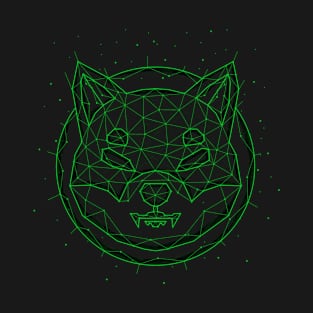 Digital Shiba Inu Head Green T-Shirt