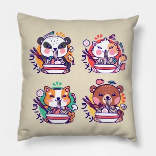 Cute Animals Eat Ramen Kawaii - Packs Pillow