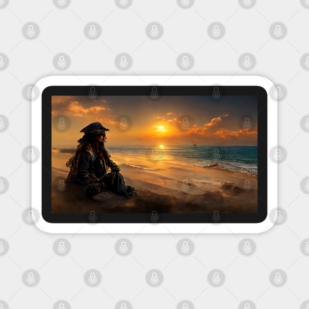 Pirate on an island Magnet by ai1art