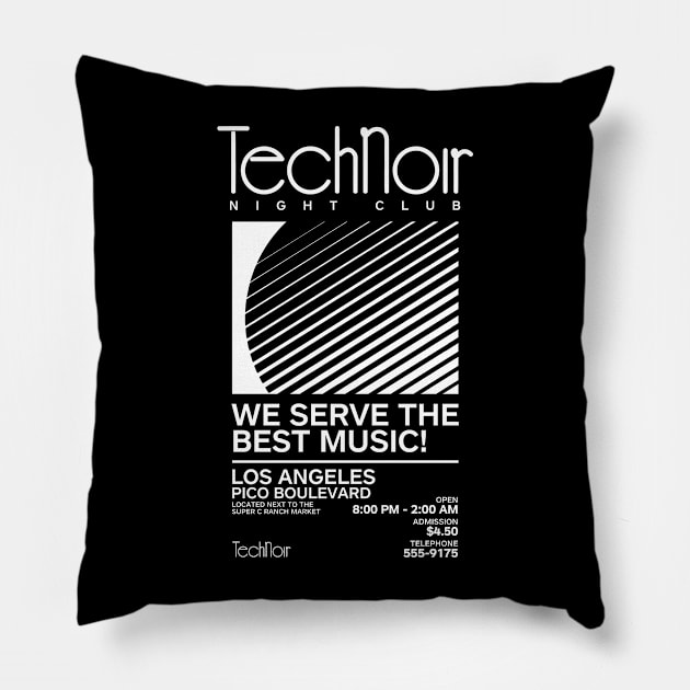 Retro 80s Technoir Nightclub Poster from the Terminator Movie Pillow by DaveLeonardo